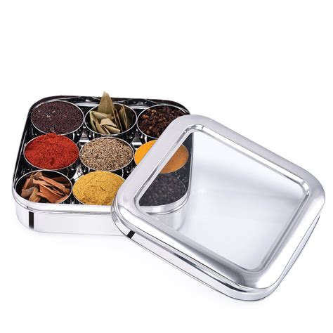 square masala box steel|masala storage box.